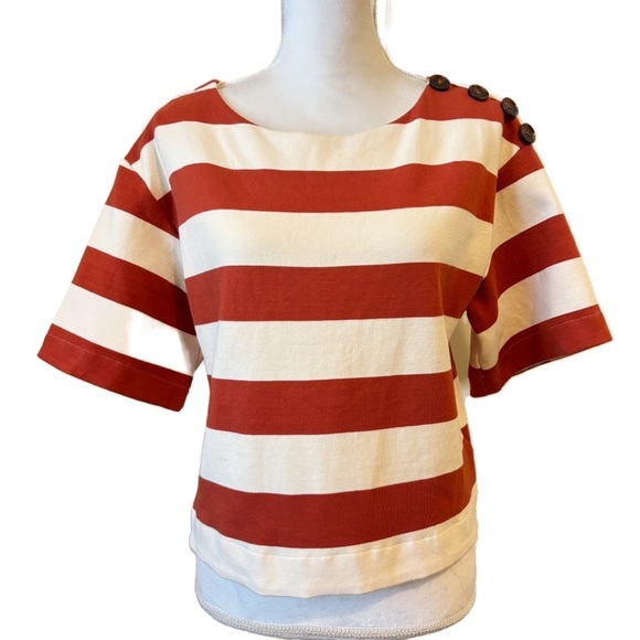 Anthropologie Sunday in Brooklyn Structured Boxy Tee Top Striped Medium - Picture 13 of 14